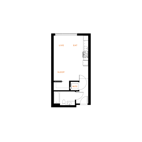 Floor plan for studio, 1 bath, 433 sqft